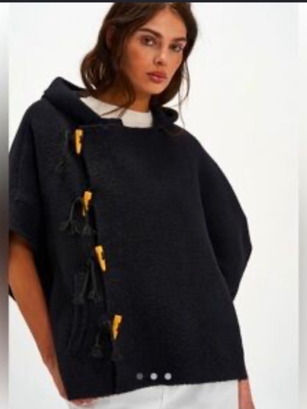Free People Black Toggle Hooded Poncho Cape One Size NWT Boho Cozy Sweater Wrap